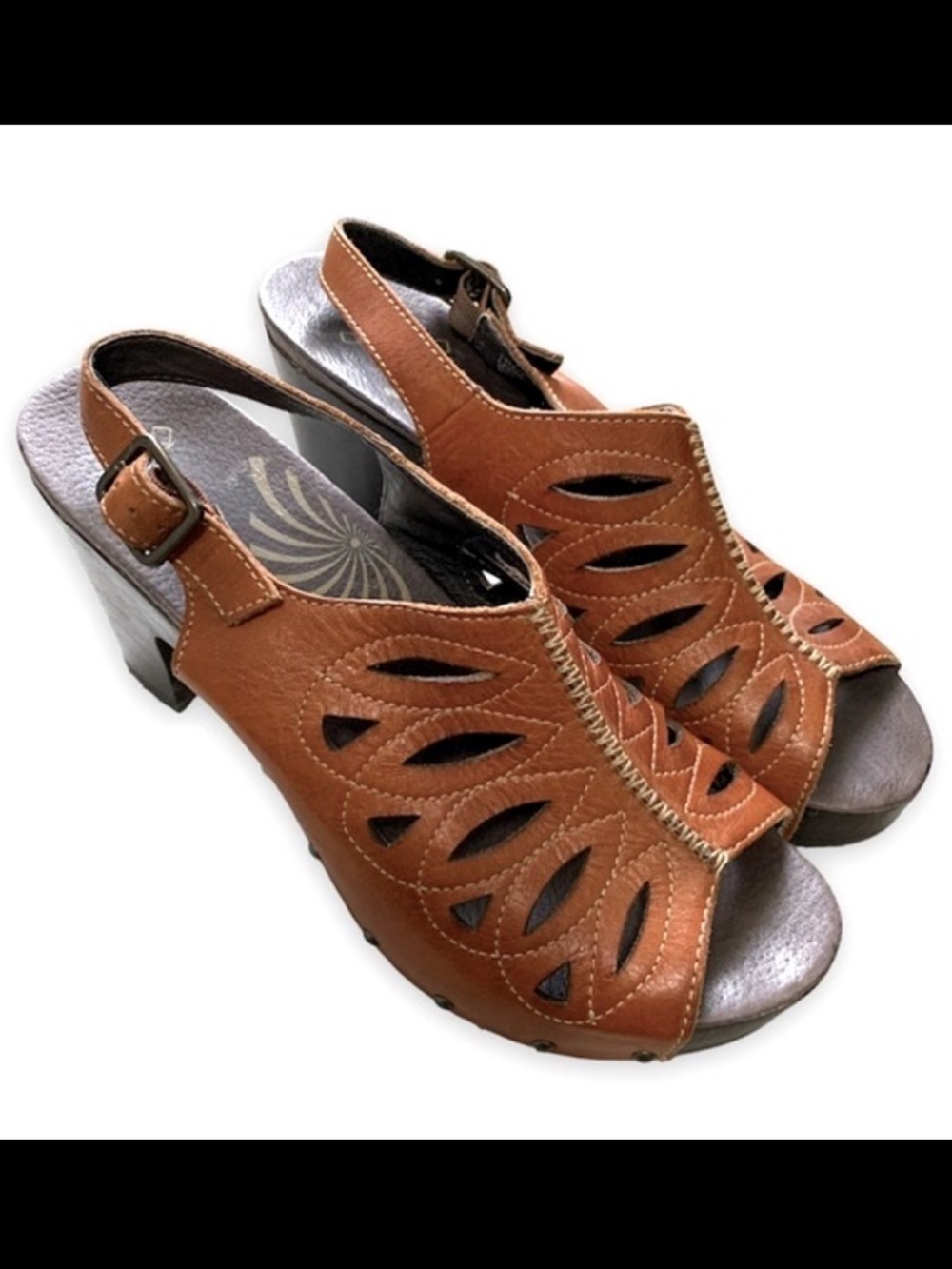 Dansko Laser Cutout Leather Block Heel Platform Sandals